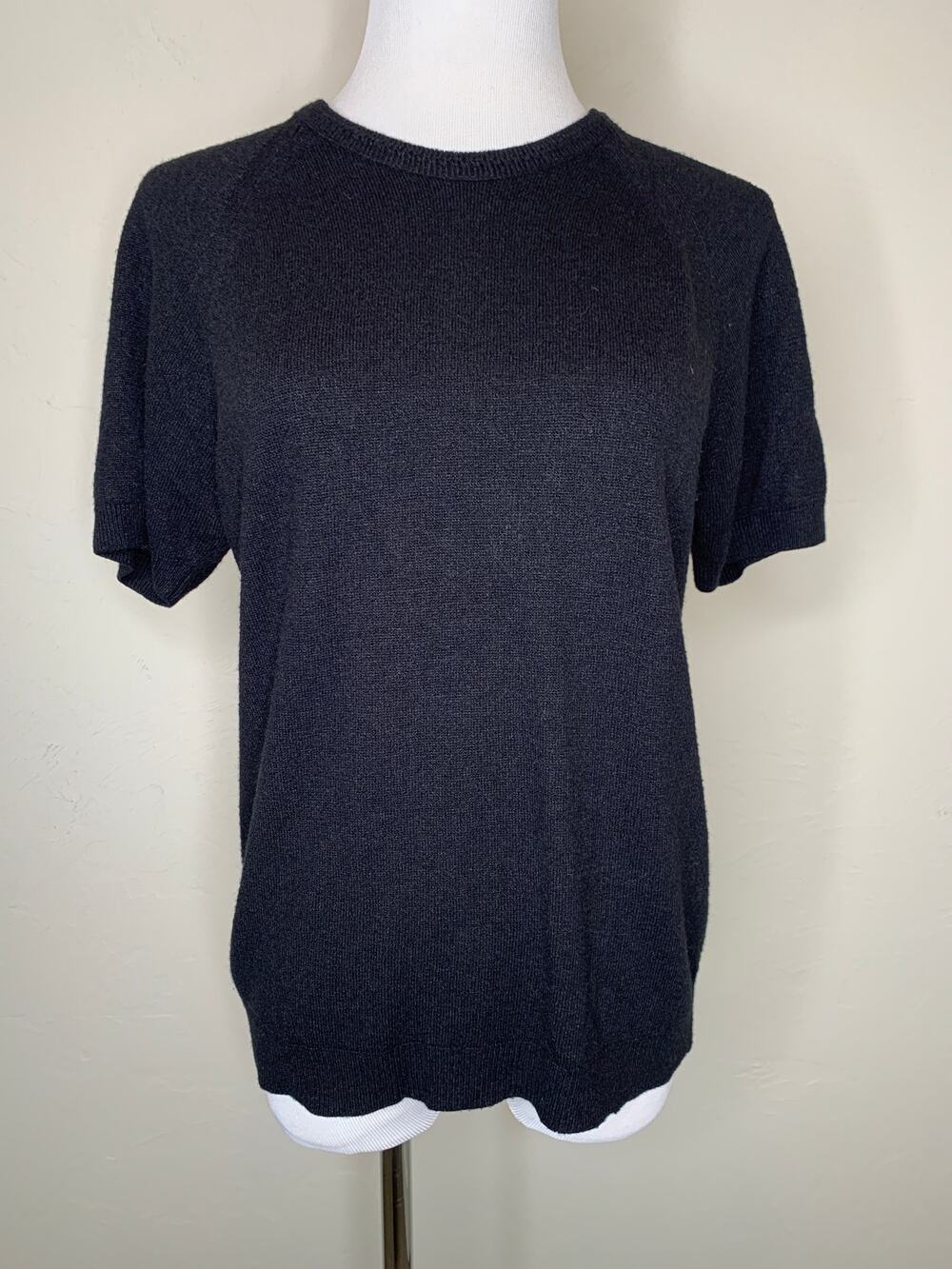 Vintage Short Sleeve 90s Minimalist Sweater Black Sz Small Acrylic